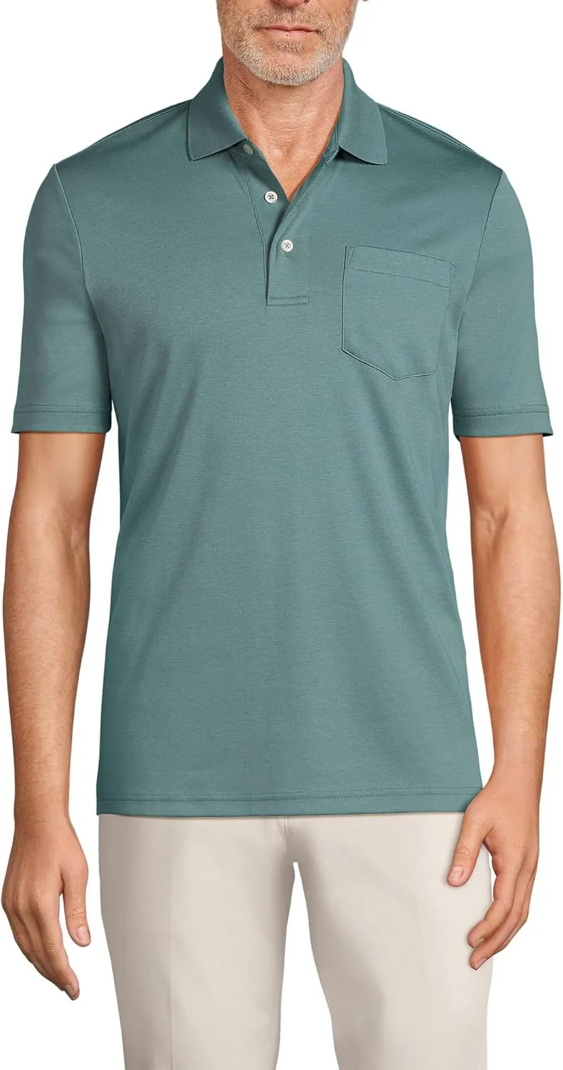 Lands' End Men's Short Sleeve American-Grown Supima Cotton Polo Shirt with Pocket