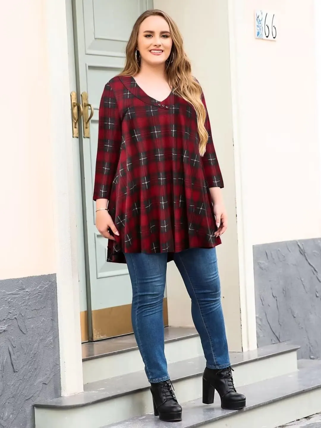 LARACE Plus Size Tunic Women's 3/4 Sleeve Tops And Blouses V Neck Shirts Loose Basic Tee