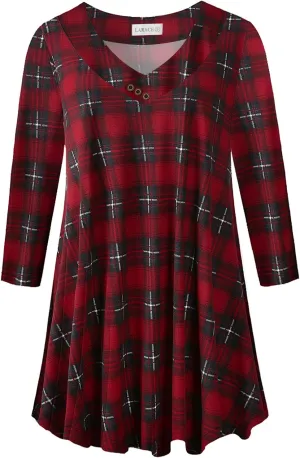 LARACE Plus Size Tunic Women's 3/4 Sleeve Tops And Blouses V Neck Shirts Loose Basic Tee