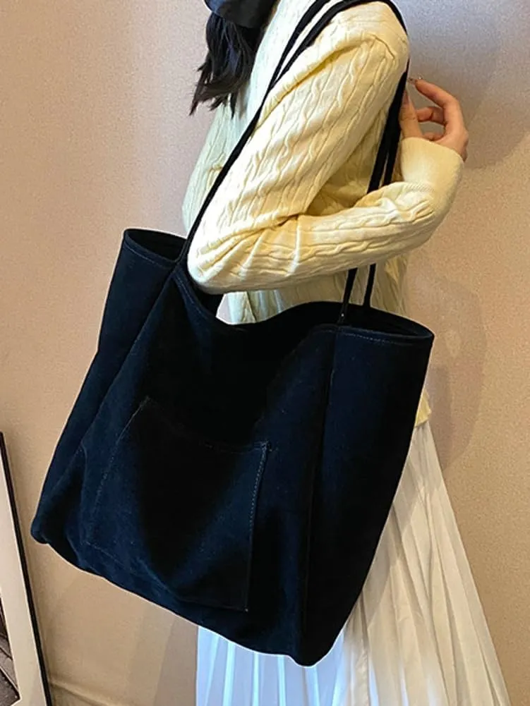 Large Suede Tote Bag for Women Retro Slouchy Shoulder Bag Brown Suede Purse Satchel Bag Work College Handbag Winter