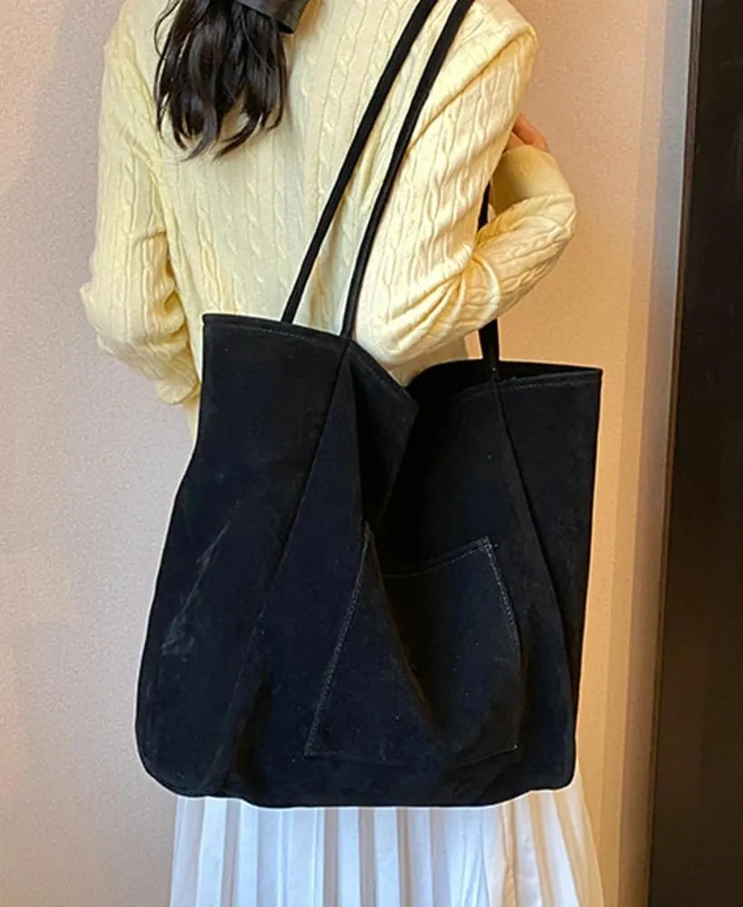 Large Suede Tote Bag for Women Retro Slouchy Shoulder Bag Brown Suede Purse Satchel Bag Work College Handbag Winter