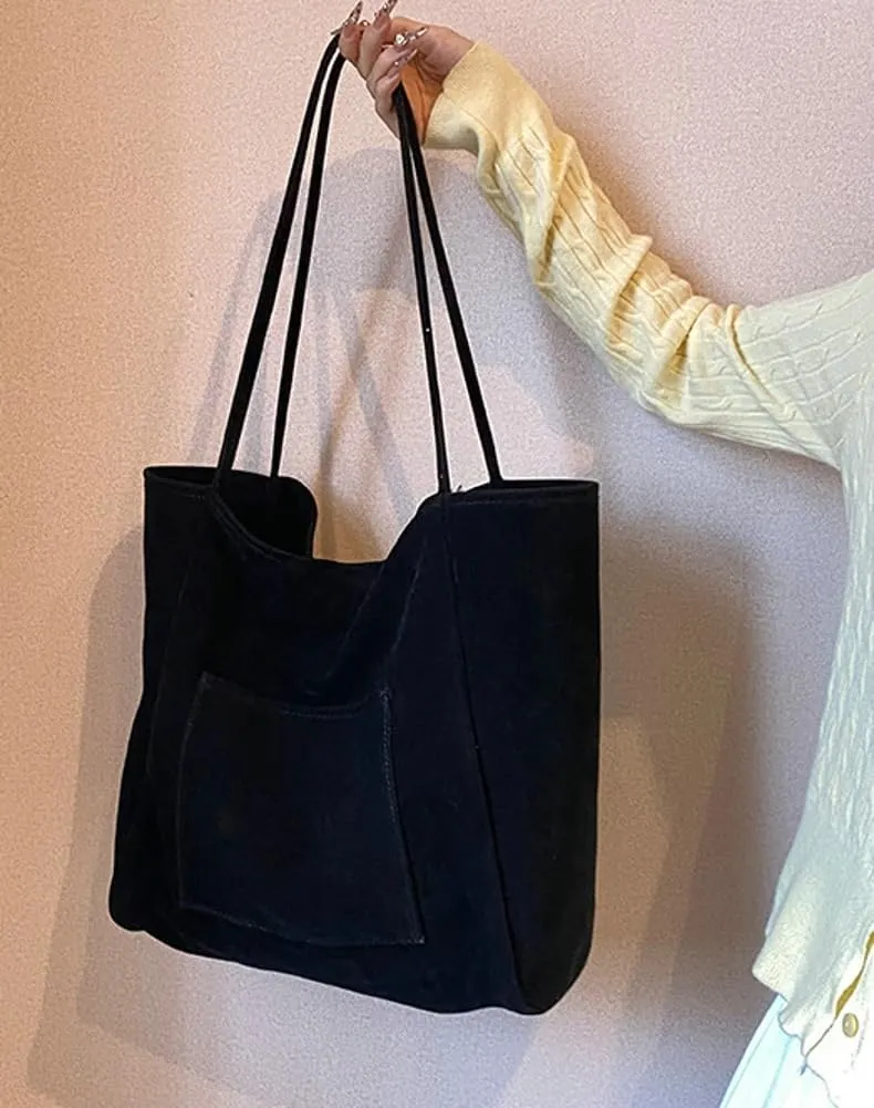 Large Suede Tote Bag for Women Retro Slouchy Shoulder Bag Brown Suede Purse Satchel Bag Work College Handbag Winter