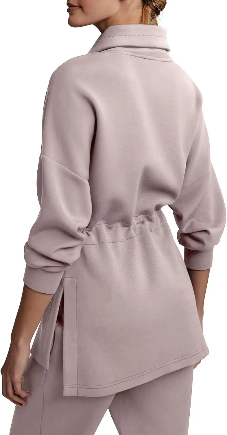LASLULU Womens Oversized Sweatshirts Half Zip Hoodies Drawstring Waist Long Sleeve Tunic Pullover Tops Fall Outfits 2024
