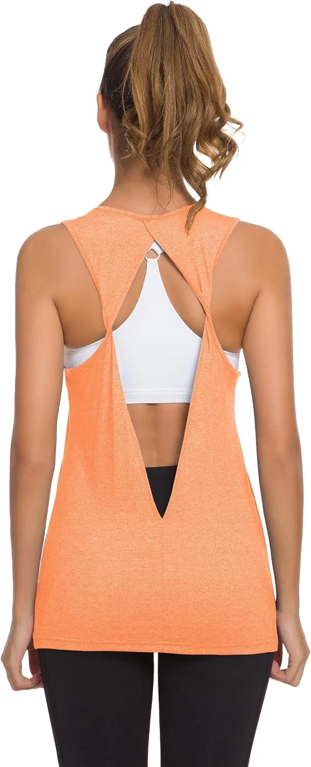 Laughido Womens Open Back Workout Tops Athletic Yoga Vests Backless Sleeveless Tank Tops