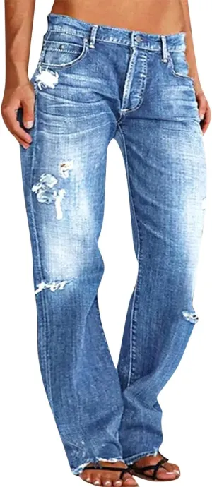 LCMTWX Womens Jeans Mid Waisted Waisted Pants Trousers Up Womens Casual Women's Jeans Casual Denim Pants Jeans for Women