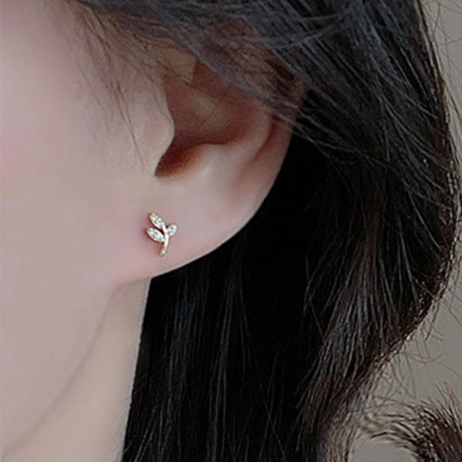 Leaf Earrings Studs - Simple Earring, Leaf Earring - Olive Branch Leaf Stud Earrings for Women, Small Earrings Studs - Mini Pave Leaf Stud Earrings for Women