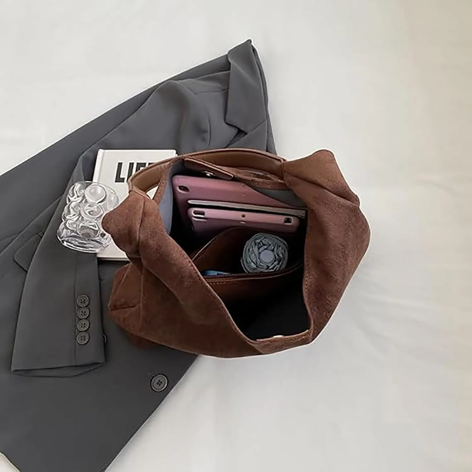 Leather Hobo Bags for Women Suede Purse Slouchy Tote Bag, Brown Leather Purse Suede Hobo Shoulder Bag,Green