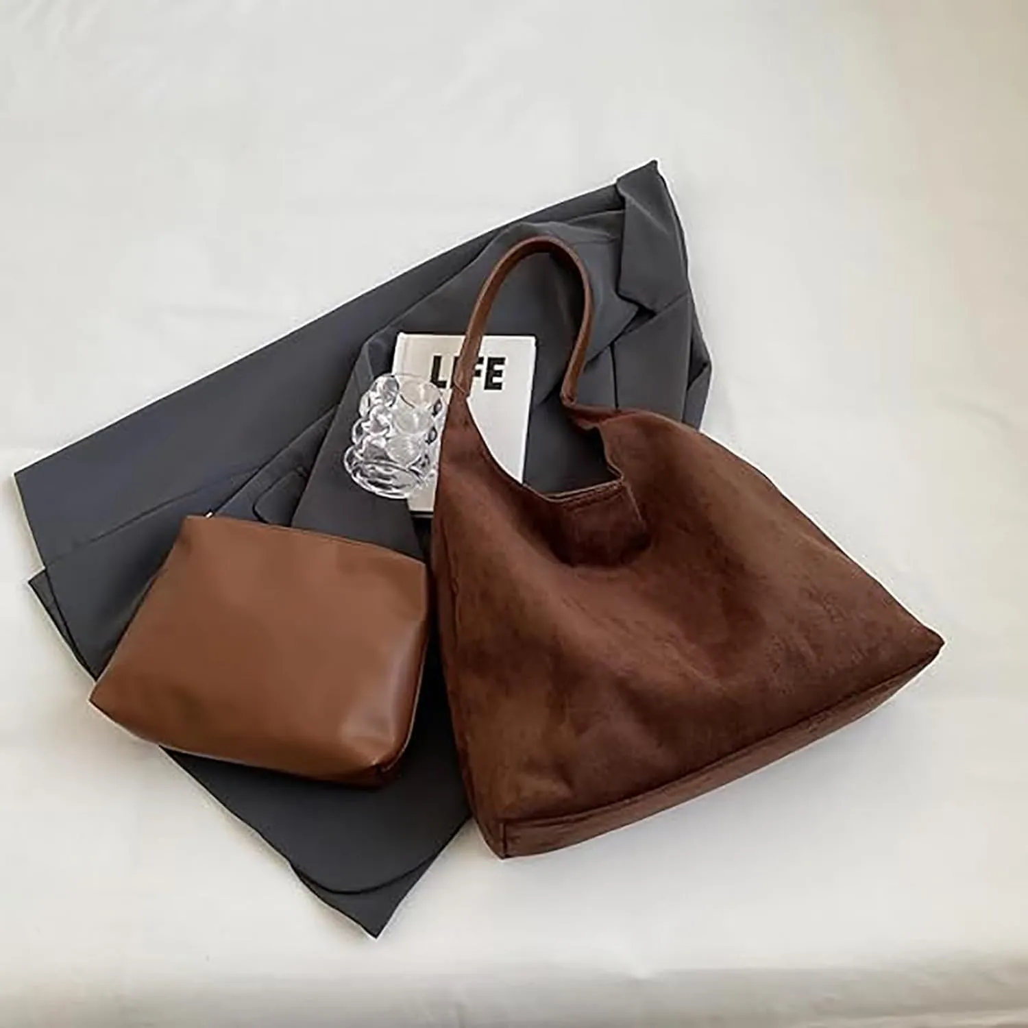 Leather Hobo Bags for Women Suede Purse Slouchy Tote Bag, Brown Leather Purse Suede Hobo Shoulder Bag,Green