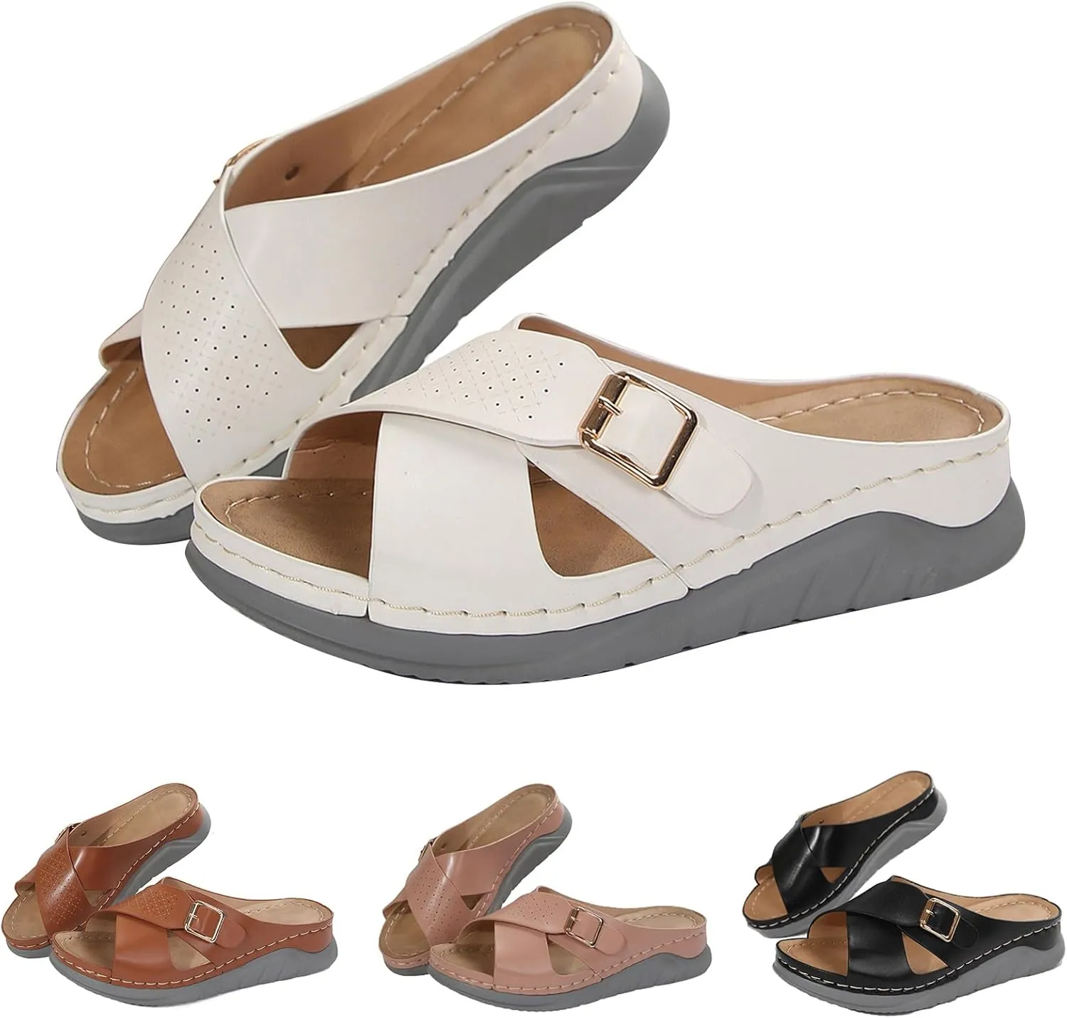 Leather Orthopedic Sandals for Women with Arch Support Comfortable Beach Low Heels Footwear Vacation Shoes Women on Outdoor