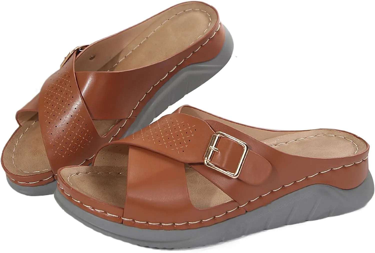 Leather Orthopedic Sandals for Women with Arch Support Comfortable Beach Low Heels Footwear Vacation Shoes Women on Outdoor