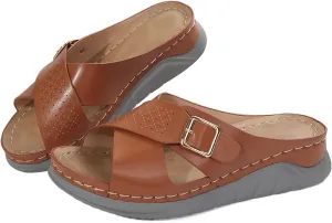 Leather Orthopedic Sandals for Women with Arch Support Comfortable Beach Low Heels Footwear Vacation Shoes Women on Outdoor