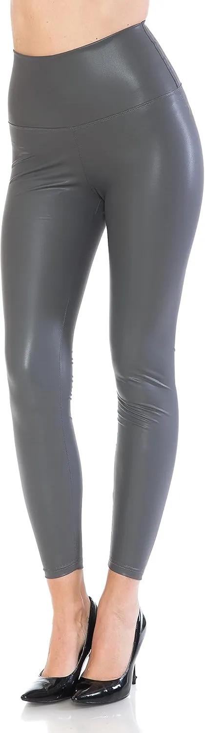 Leggings Depot Women's High Waist Comfy Faux Leather Leggings Tights Stretchy Pleather Pants