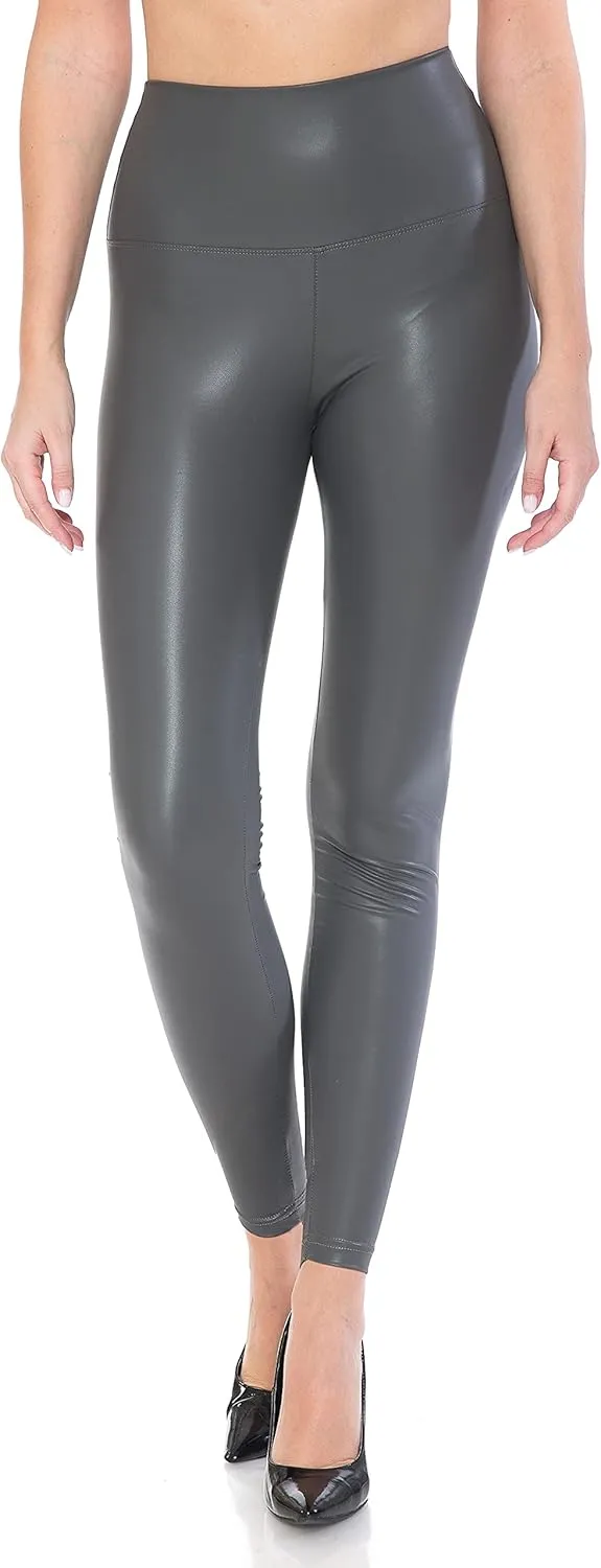 Leggings Depot Women's High Waist Comfy Faux Leather Leggings Tights Stretchy Pleather Pants