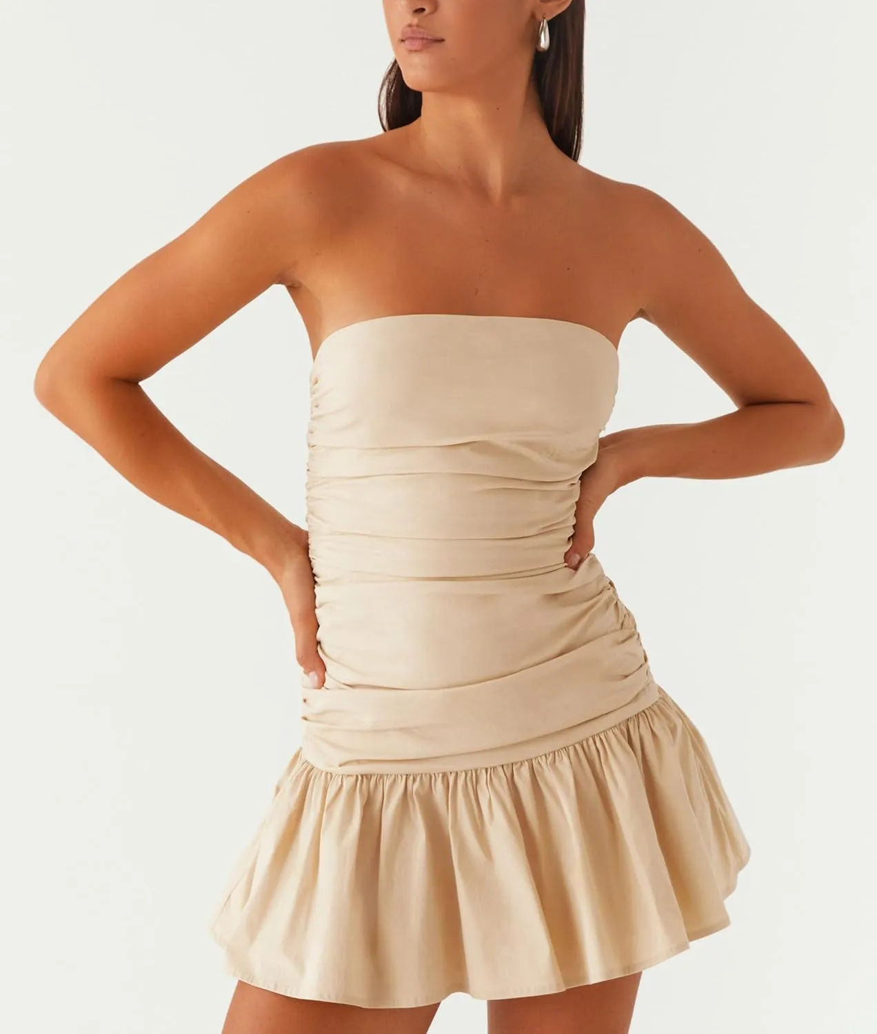 LILTWIST Formal Strapless Graduation Mini Dress Bodycon Ruffle Party Tube Dress Elegant Backless Homecoming Dresses for Women