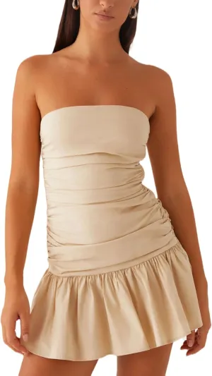 LILTWIST Formal Strapless Graduation Mini Dress Bodycon Ruffle Party Tube Dress Elegant Backless Homecoming Dresses for Women