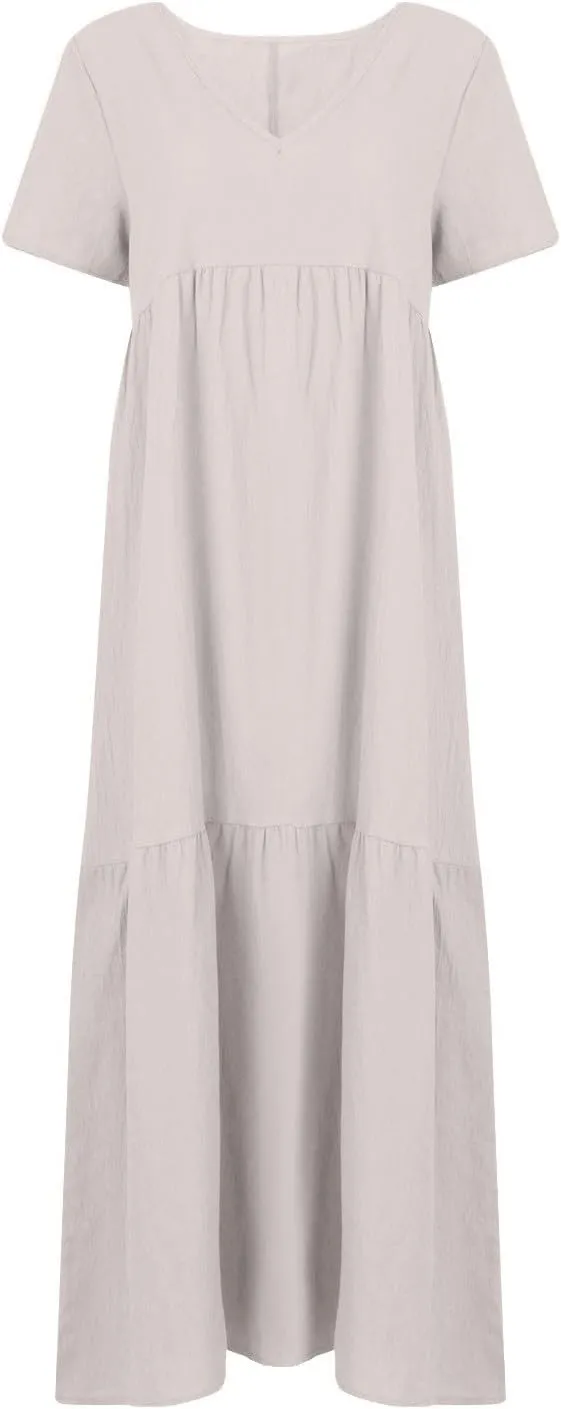 Linen Dresses for Women 2025 Trendy Summer Plus Size Maxi Dress Casual Loose V Neck Boho Flowy Beach Vacation Outfits