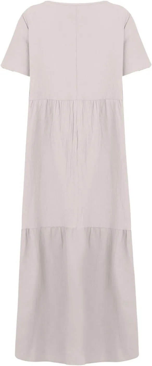 Linen Dresses for Women 2025 Trendy Summer Plus Size Maxi Dress Casual Loose V Neck Boho Flowy Beach Vacation Outfits