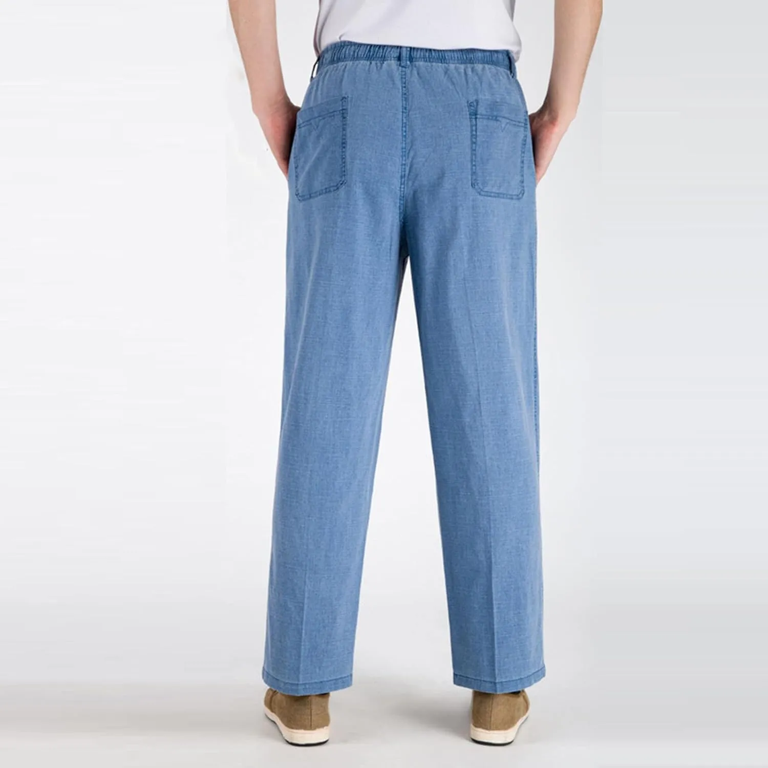Linen Pants Men Big and Tall Elastic Waist Straight Wide Leg Baggy Trousers Plus Size Lightweight Slim Fit Casual Pants