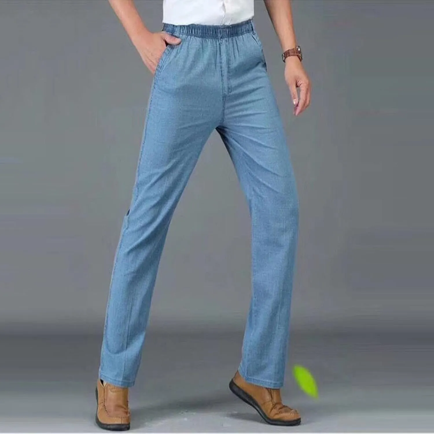 Linen Pants Men Big and Tall Elastic Waist Straight Wide Leg Baggy Trousers Plus Size Lightweight Slim Fit Casual Pants