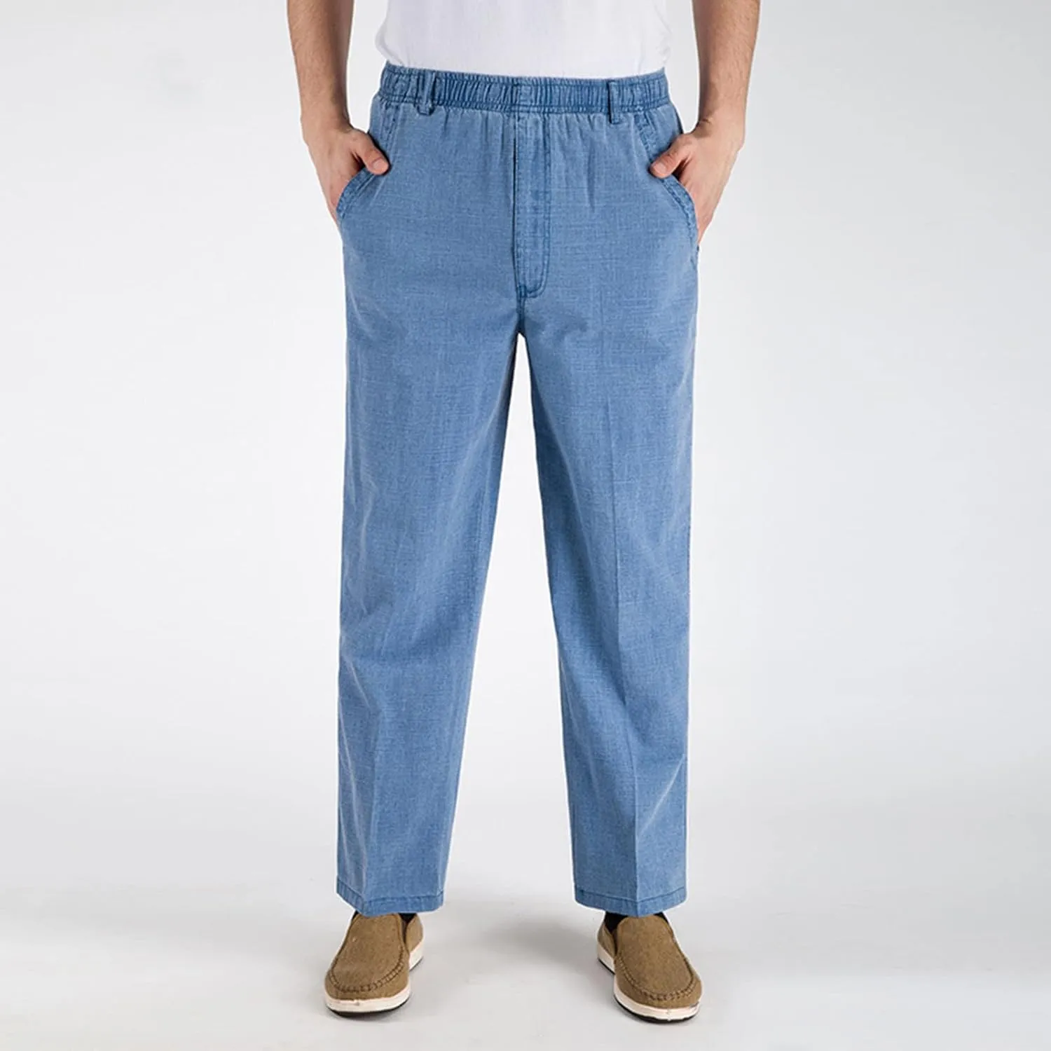 Linen Pants Men Big and Tall Elastic Waist Straight Wide Leg Baggy Trousers Plus Size Lightweight Slim Fit Casual Pants