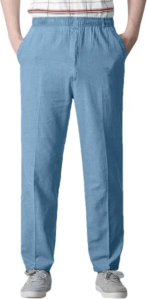 Linen Pants Men Big and Tall Elastic Waist Straight Wide Leg Baggy Trousers Plus Size Lightweight Slim Fit Casual Pants