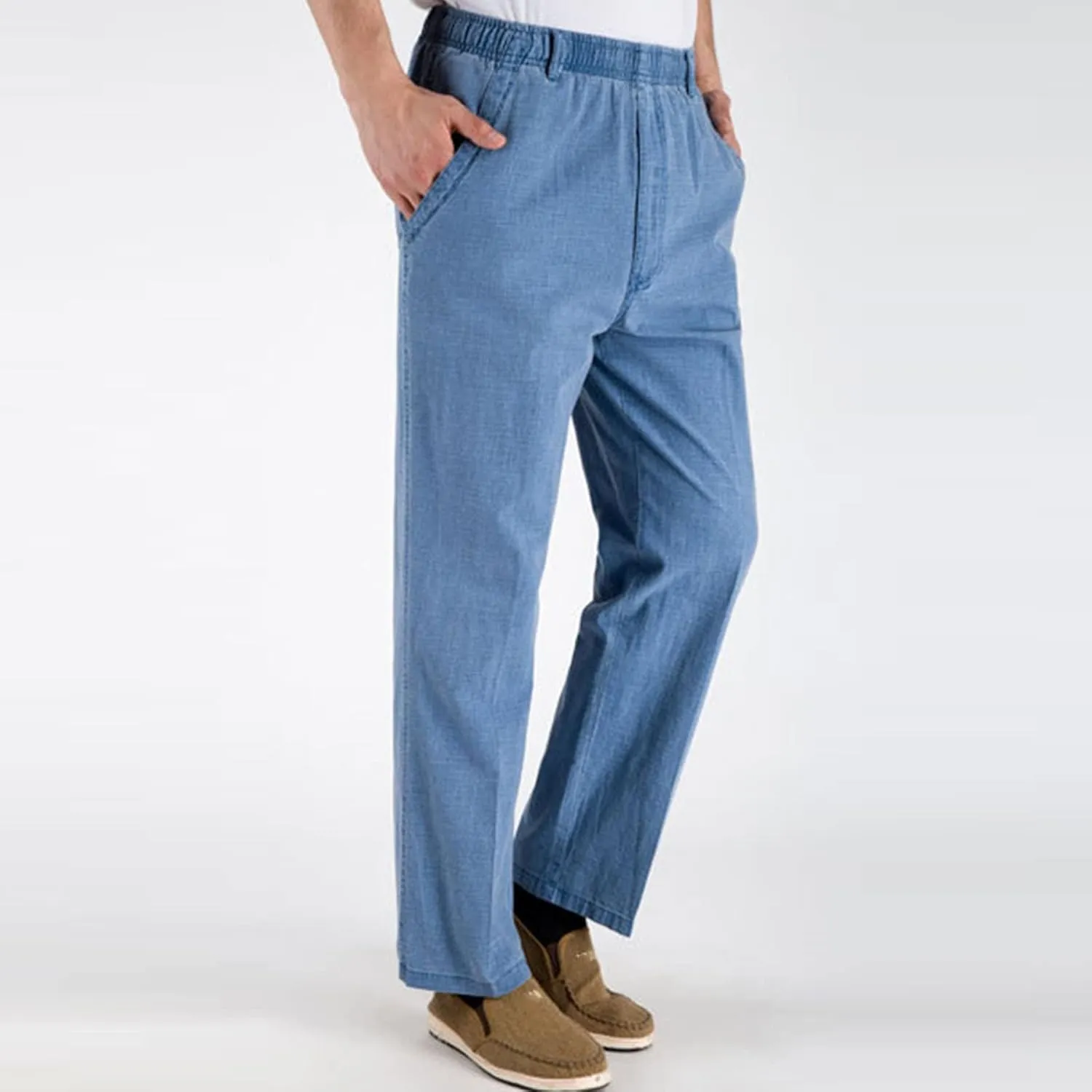Linen Pants Men Big and Tall Elastic Waist Straight Wide Leg Baggy Trousers Plus Size Lightweight Slim Fit Casual Pants