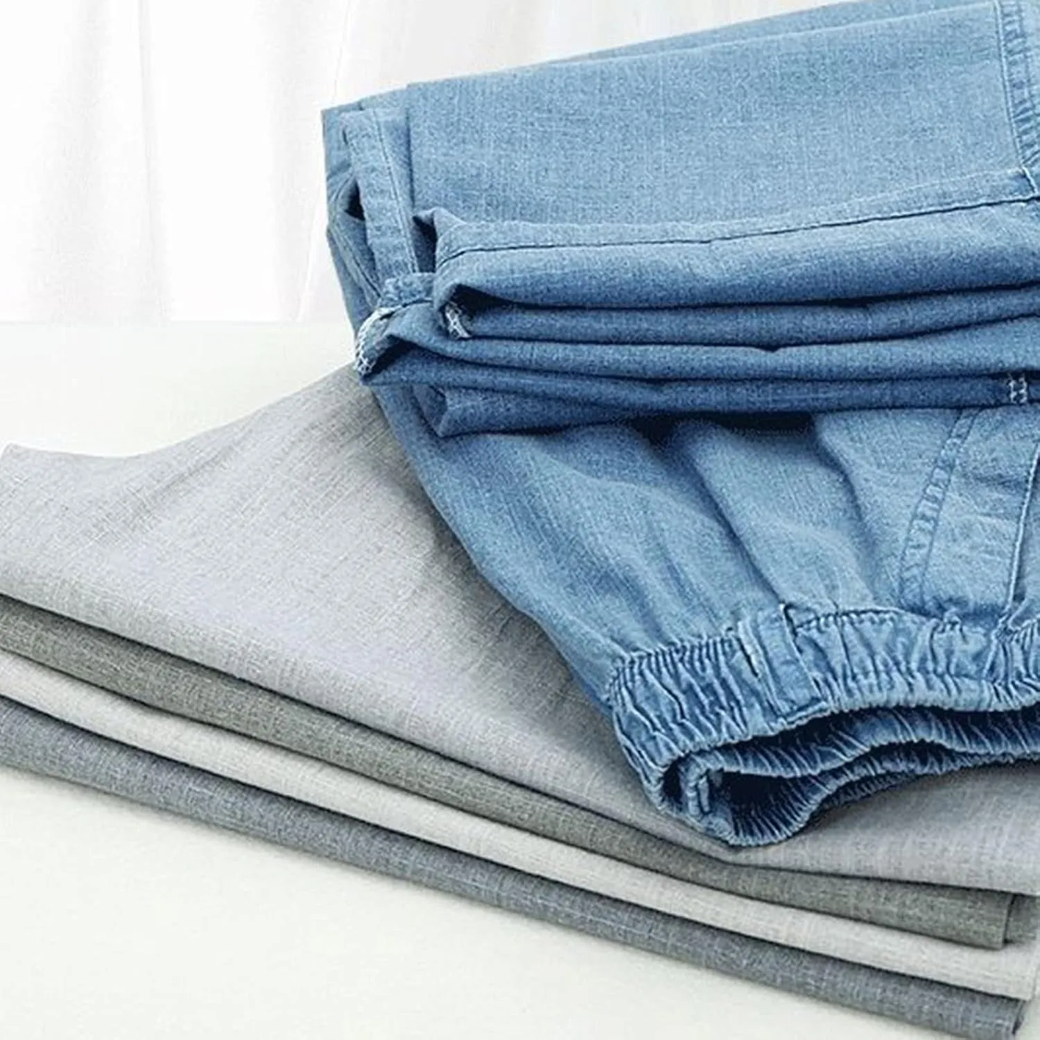 Linen Pants Men Big and Tall Elastic Waist Straight Wide Leg Baggy Trousers Plus Size Lightweight Slim Fit Casual Pants