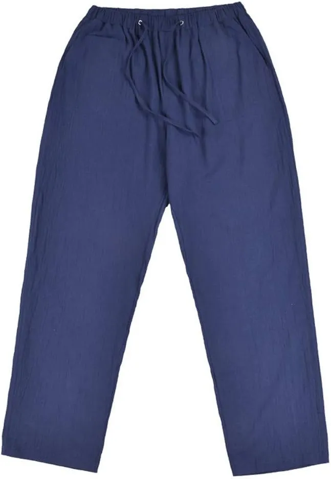 Linen Pants Men Big Tall Casual Cotton Yoga Pants with Pockets Drawstring Elastic Waist Straight-Leg Lightweight Trousers