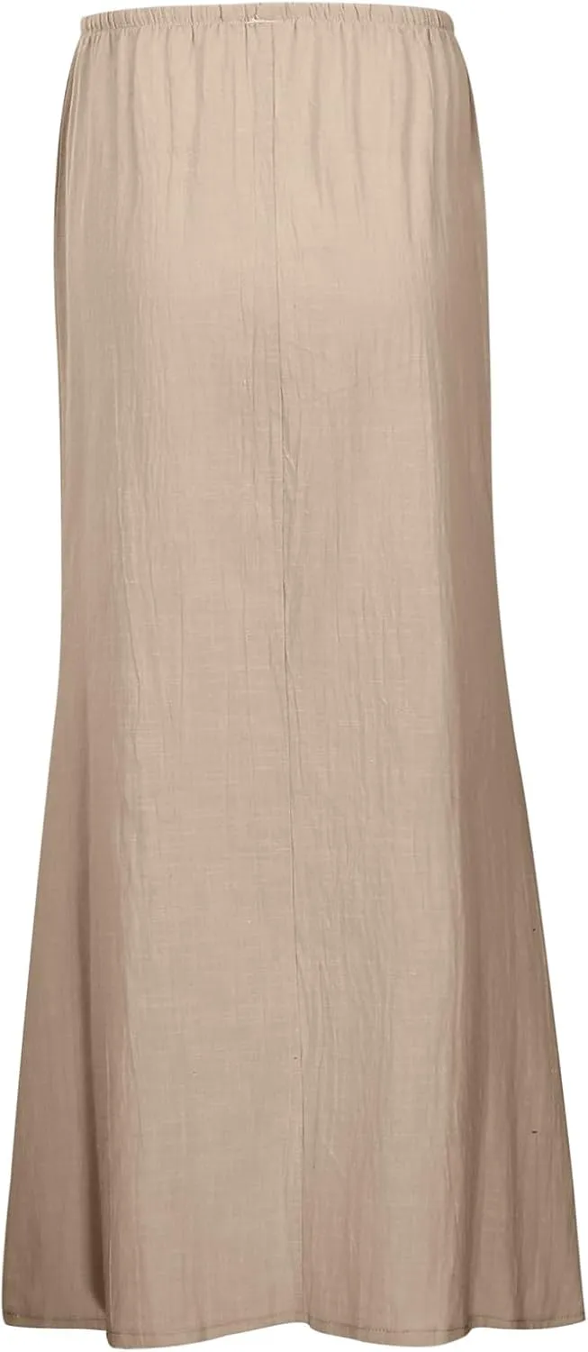 Linen Skirts for Women Summer Drawstring Waist A Line Skirt Cute Vacation Boho Long Flowy Skirts