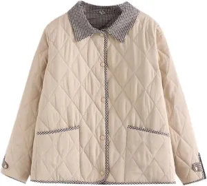 LIXINGHEITANG size mother's autumn and winter cotton-padded jacket with lapel Light weight quilted coat for women