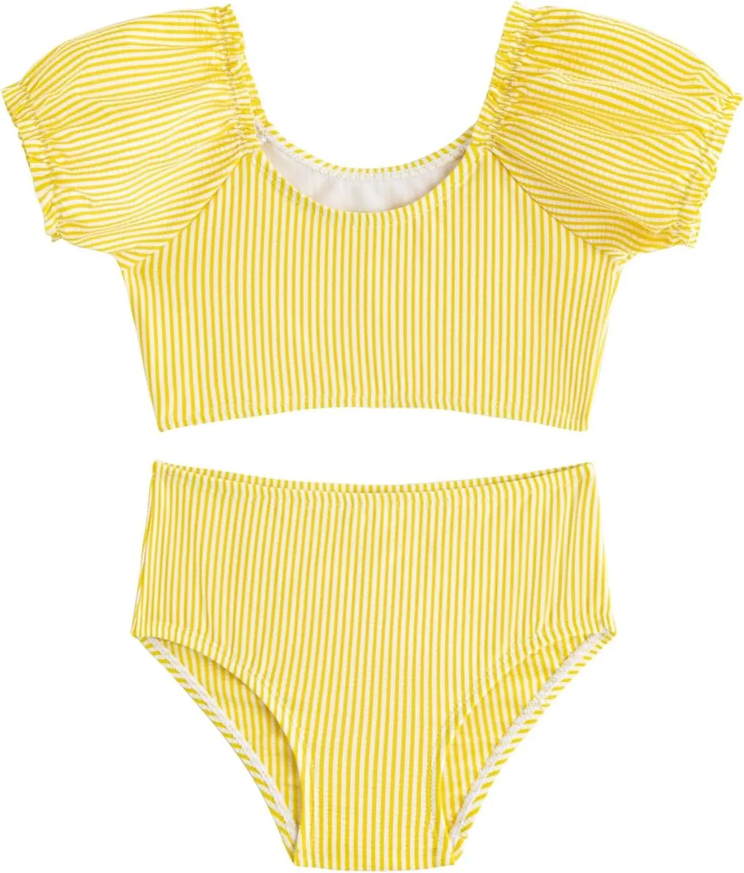LIZENS Two-Pieces Girls Swimsuit Puff Sleeve Beach Bathing Suit Stripe Bikini Sets