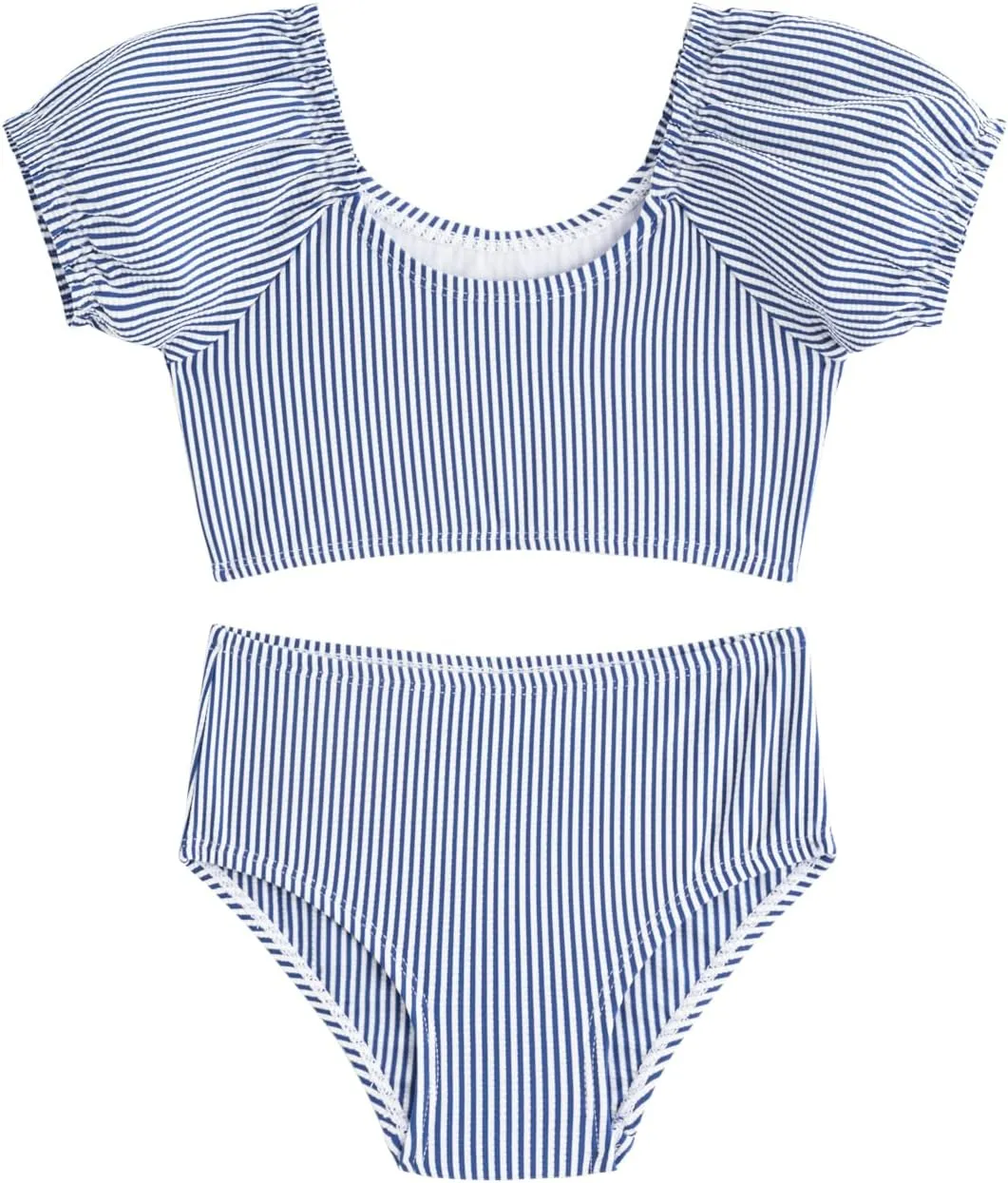 LIZENS Two-Pieces Girls Swimsuit Puff Sleeve Beach Bathing Suit Stripe Bikini Sets