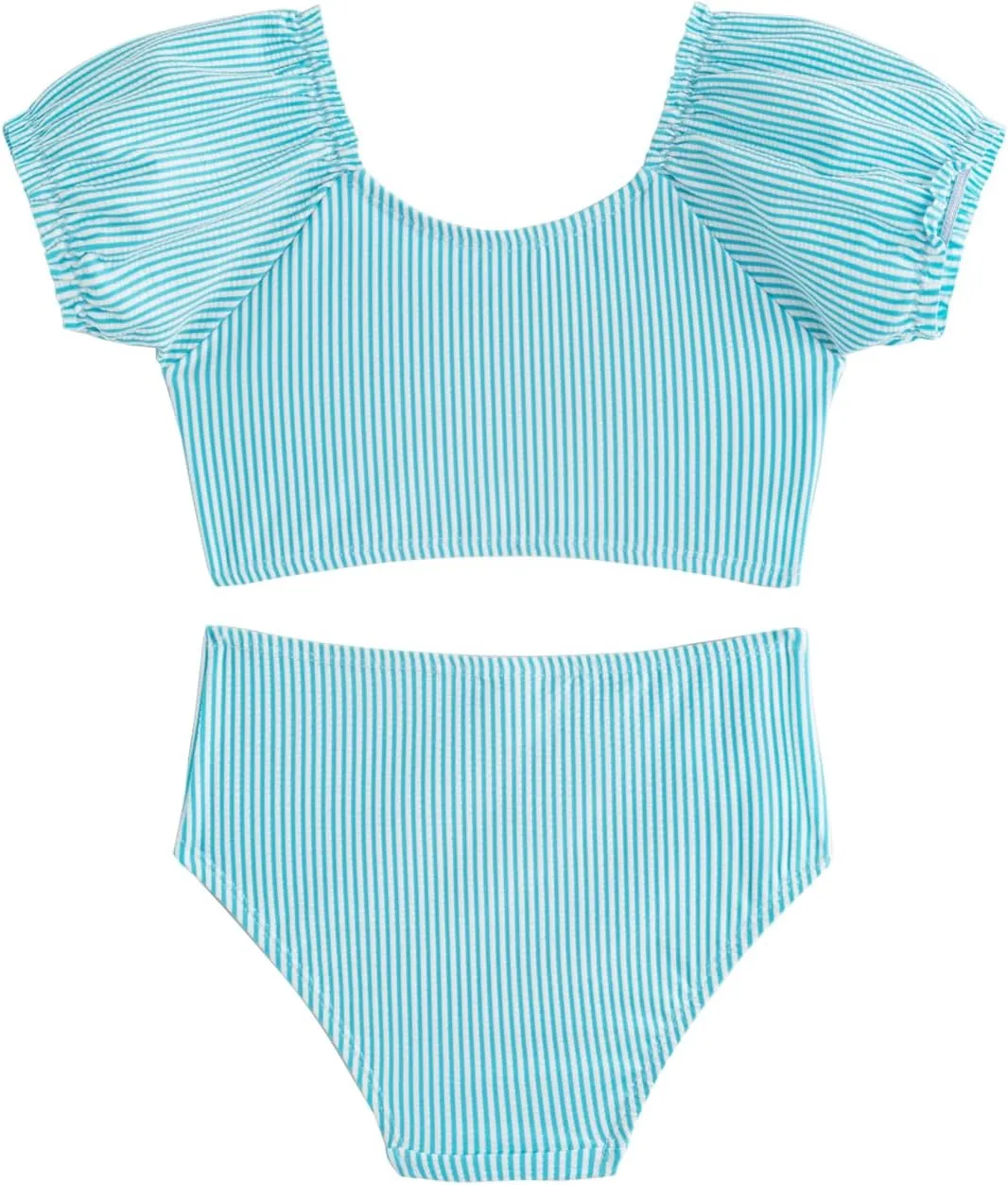 LIZENS Two-Pieces Girls Swimsuit Puff Sleeve Beach Bathing Suit Stripe Bikini Sets
