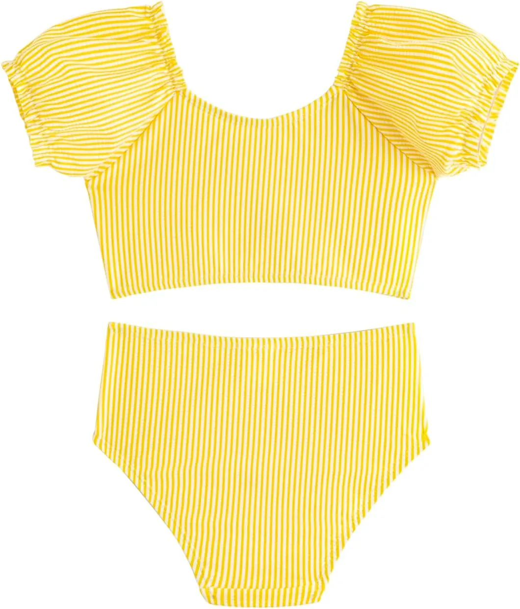 LIZENS Two-Pieces Girls Swimsuit Puff Sleeve Beach Bathing Suit Stripe Bikini Sets