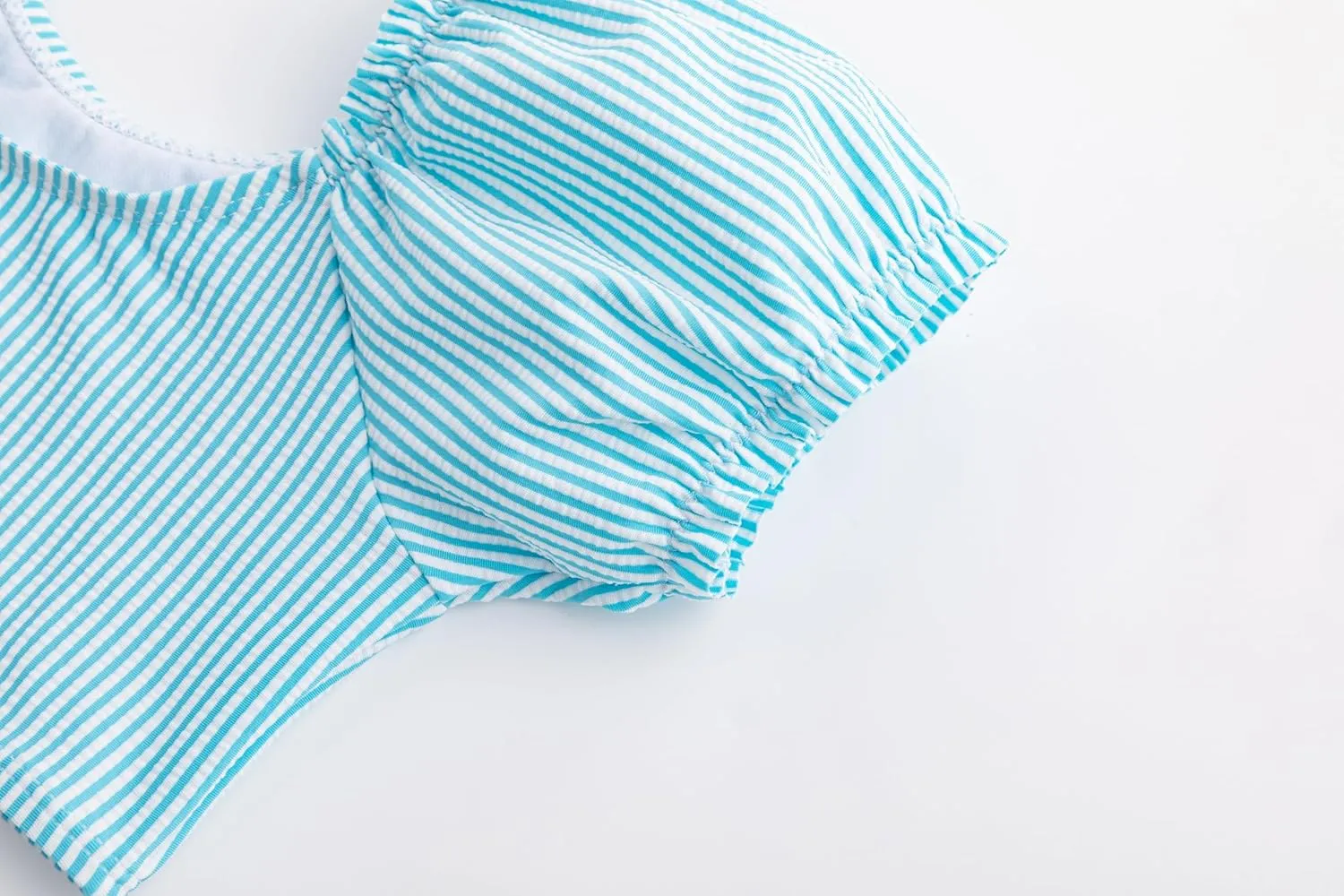 LIZENS Two-Pieces Girls Swimsuit Puff Sleeve Beach Bathing Suit Stripe Bikini Sets