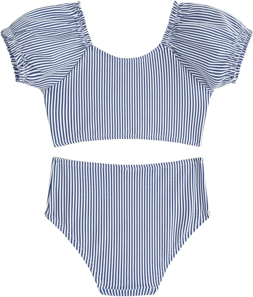 LIZENS Two-Pieces Girls Swimsuit Puff Sleeve Beach Bathing Suit Stripe Bikini Sets