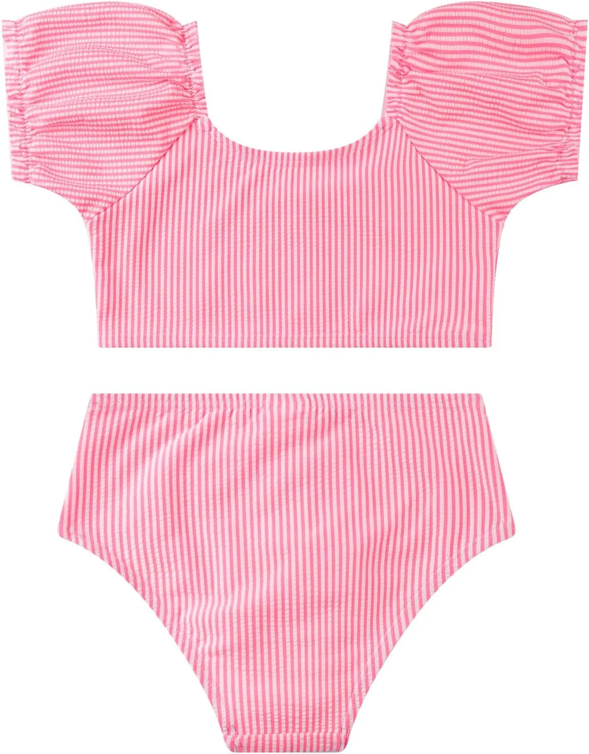 LIZENS Two-Pieces Girls Swimsuit Puff Sleeve Beach Bathing Suit Stripe Bikini Sets