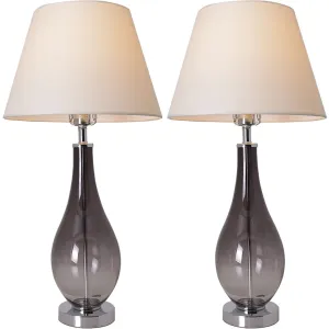 Lola Ombre Droplet Glass Table Lamp 28" - Smoke Gray Ombre/Creme (Set of 2)