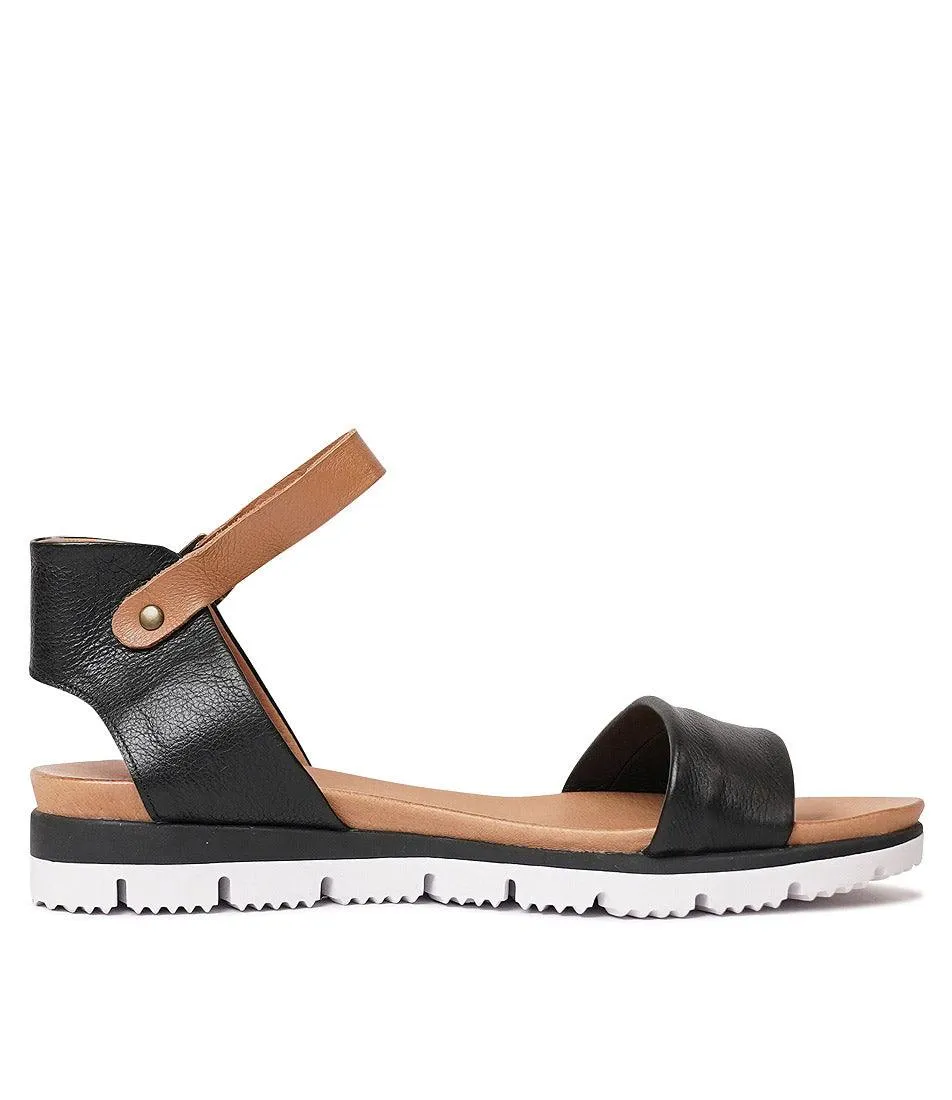 Londona Black/ Dark Tan Leather Sandals