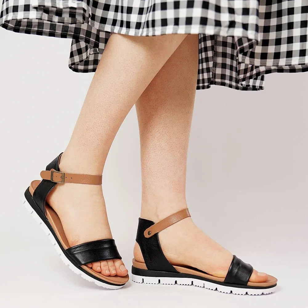 Londona Black/ Dark Tan Leather Sandals