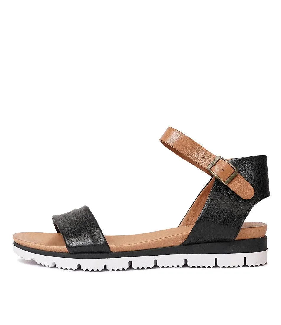 Londona Black/ Dark Tan Leather Sandals