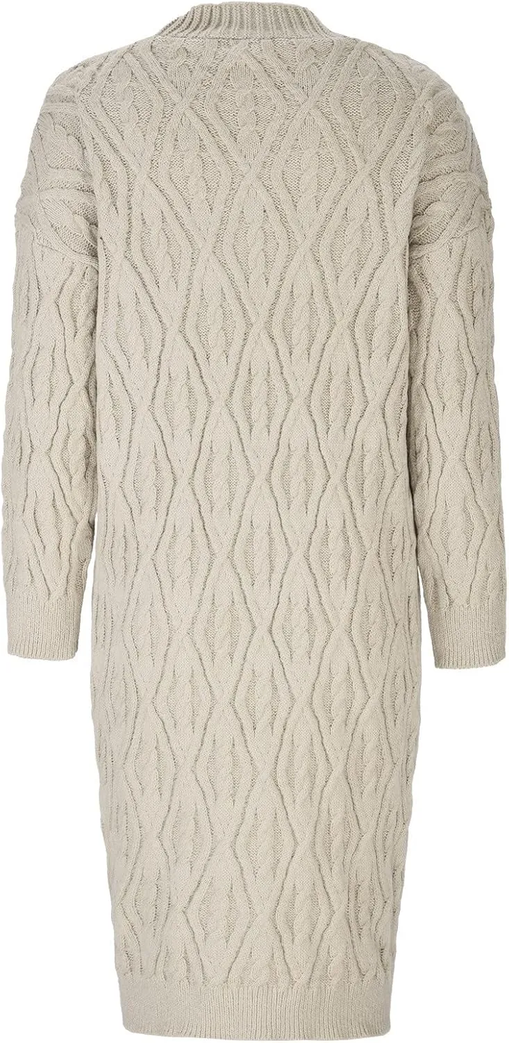 Long Cardigan Women's Long Sleeve Cable Knit Loose Plain Fall Winter Hooded Trench Coat Casual Pocket Knitted Overcoat