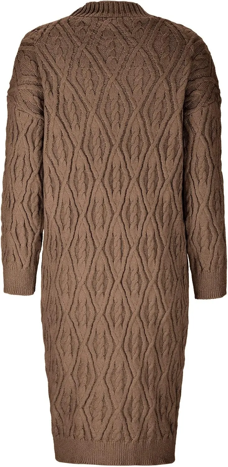 Long Cardigan Women's Long Sleeve Cable Knit Loose Plain Fall Winter Hooded Trench Coat Casual Pocket Knitted Overcoat