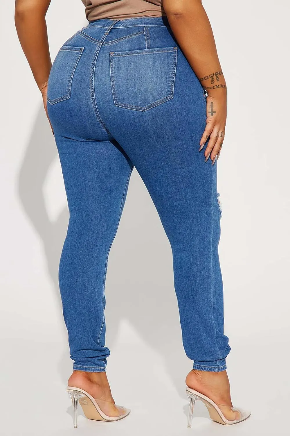 LONGBIDA Skinny Ripped Jeans for Women High Waisted Stretch Butt Lifting Jeans Slim Fit Distressed Denim Pants Jeggings Jeans