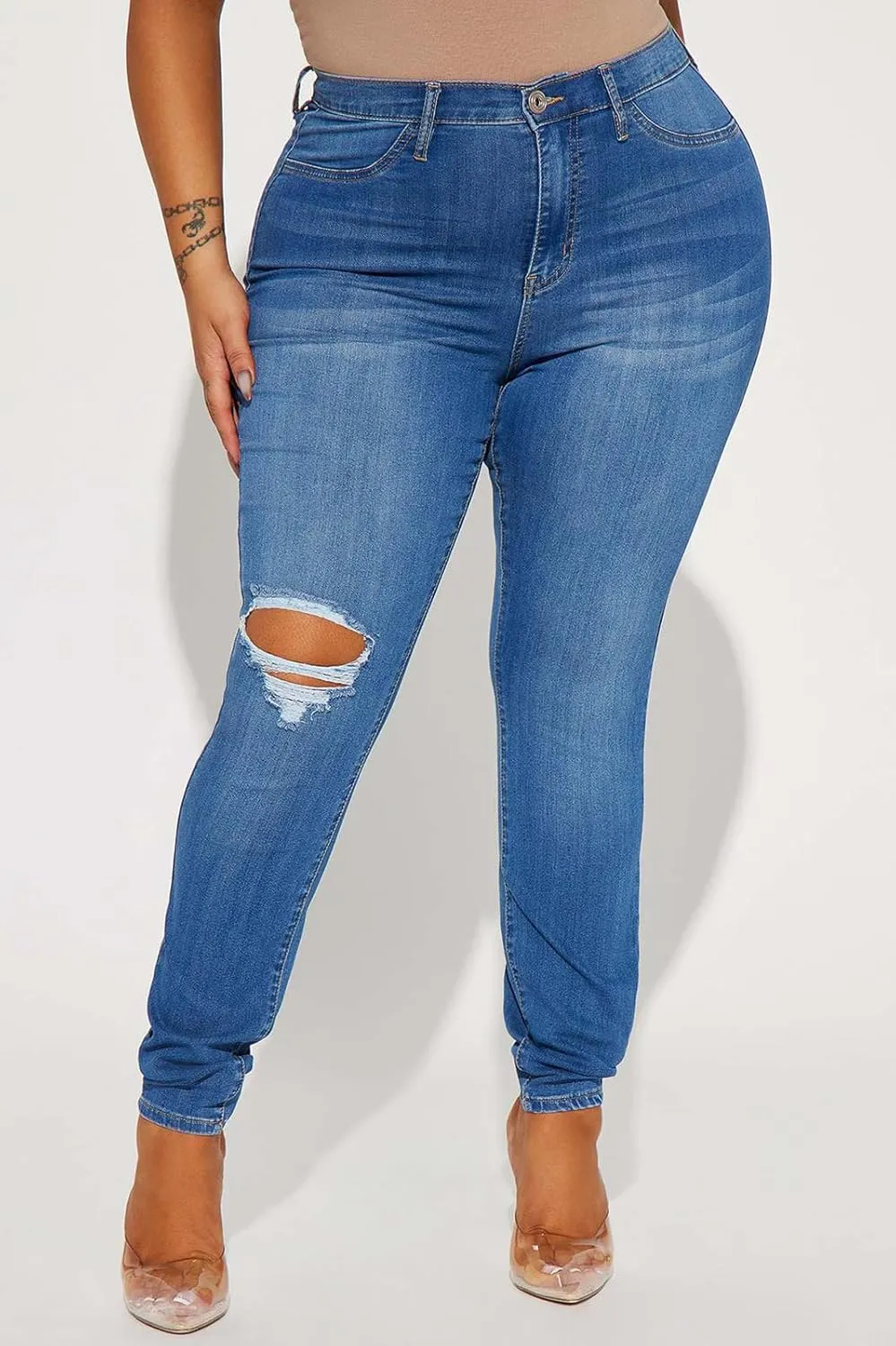 LONGBIDA Skinny Ripped Jeans for Women High Waisted Stretch Butt Lifting Jeans Slim Fit Distressed Denim Pants Jeggings Jeans
