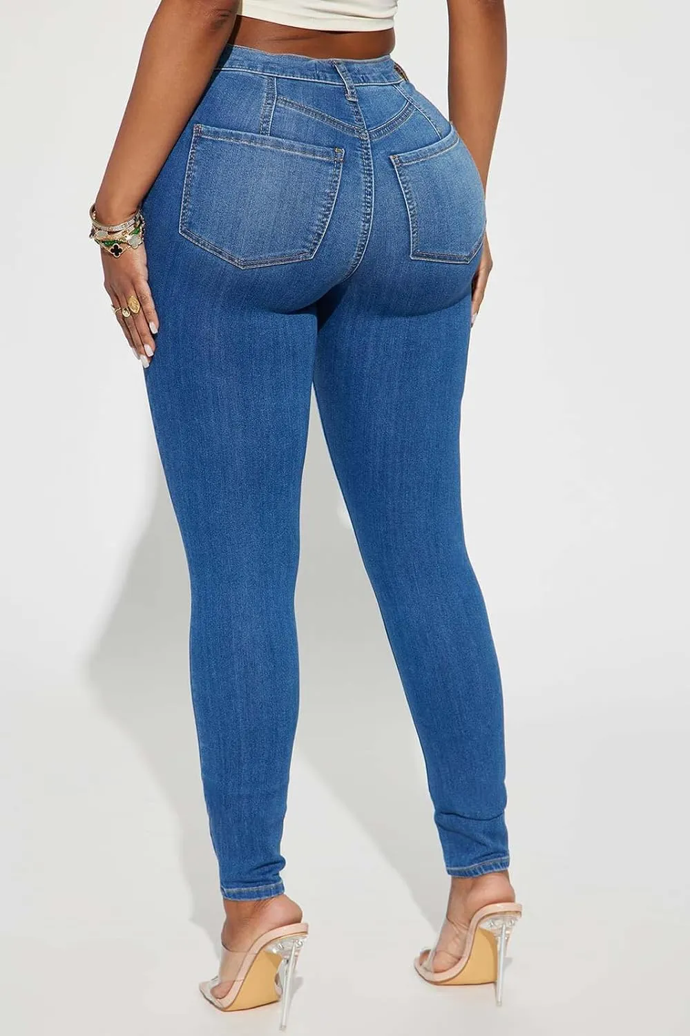 LONGBIDA Skinny Ripped Jeans for Women High Waisted Stretch Butt Lifting Jeans Slim Fit Distressed Denim Pants Jeggings Jeans