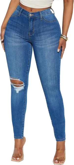 LONGBIDA Skinny Ripped Jeans for Women High Waisted Stretch Butt Lifting Jeans Slim Fit Distressed Denim Pants Jeggings Jeans