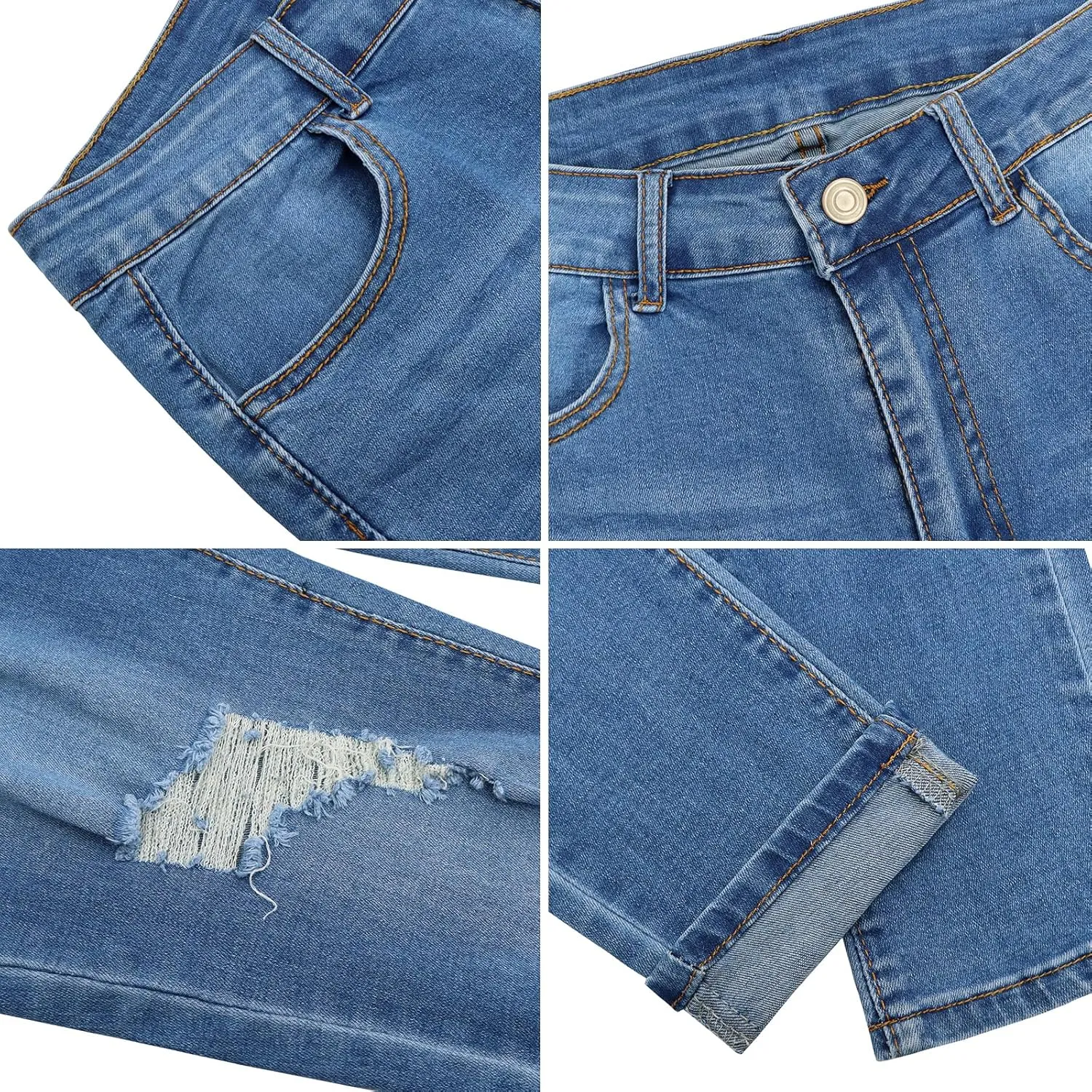 LONGBIDA Skinny Ripped Jeans for Women High Waisted Stretch Butt Lifting Jeans Slim Fit Distressed Denim Pants Jeggings Jeans