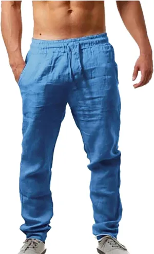 Lounge Pants for Men Relaxed Fit Elastic Waist Solid Summer Beach Pants Lightweight Comfy Breathable Cotton and Linen Pants