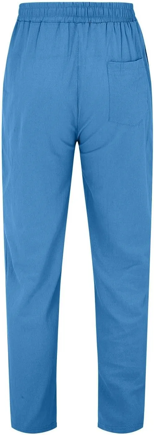 Lounge Pants for Men Relaxed Fit Elastic Waist Solid Summer Beach Pants Lightweight Comfy Breathable Cotton and Linen Pants